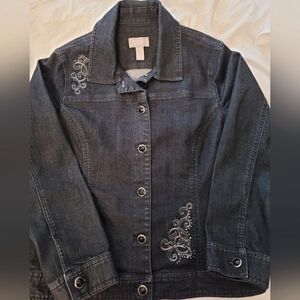 CHICO'S  Denim Jacket Button Up Rhinestone Detail Women's Size‎ 1